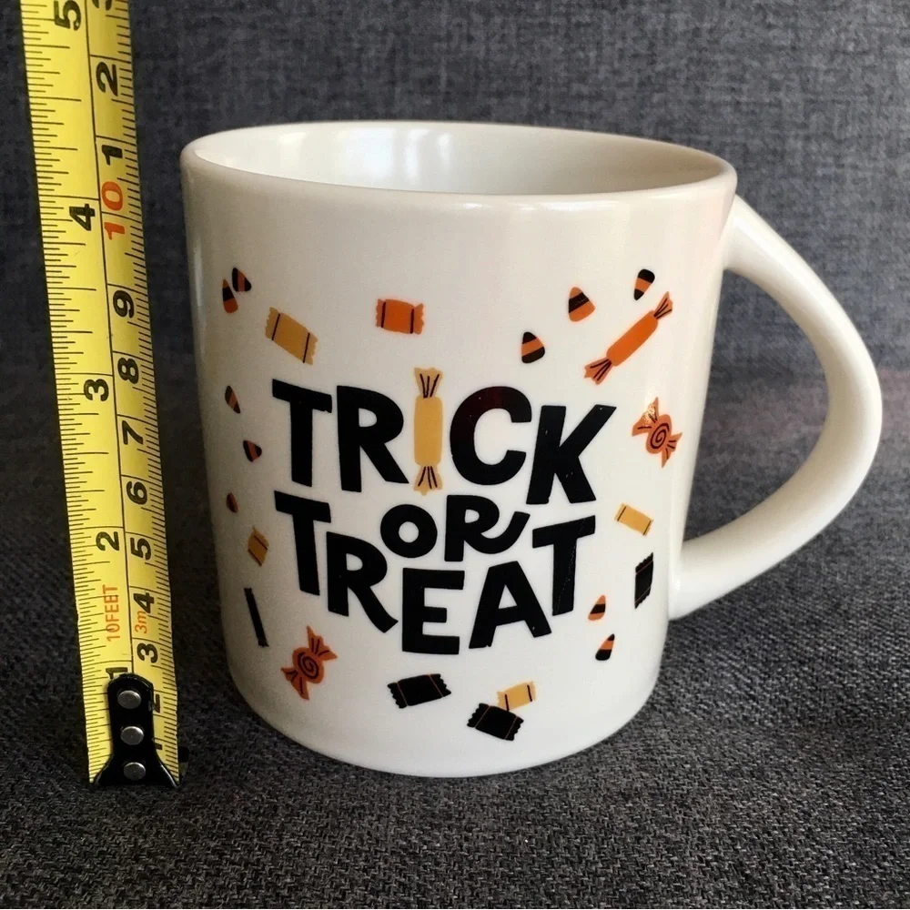 “TRICK OR TREAT” Coffee Mug, Ivory, Cream, Black, Fall Colors, 16 oz